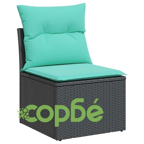 Градински комплект диван с възглавници, 8 части, полиратан, черен, 55 x 62 x 69 см ➤ топ цена ➤ sorbe.bg