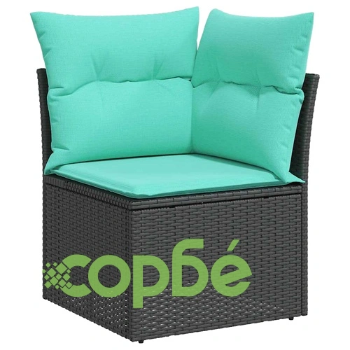 Градински комплект диван с възглавници, 9 части, PE ратан, черен, 100x55x44/73 см ➤ топ цена ➤ sorbe.bg