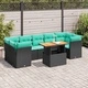 Градински диван от полиратан с възглавници, 8 части, черен