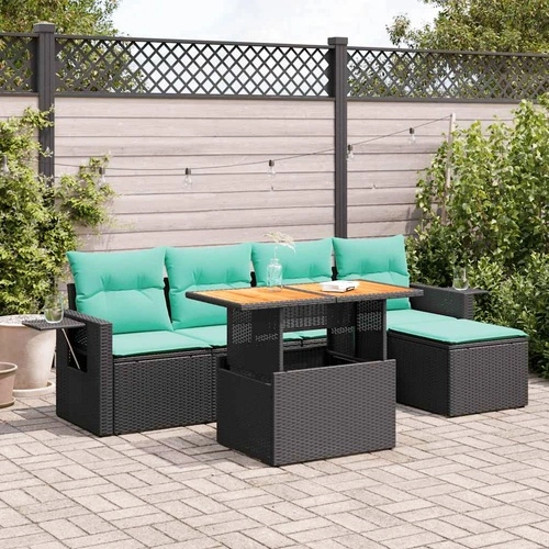 Градински диван с възглавници, 6 части, полиратан, черен, 100x55x44/73 см ➤ топ цена ➤ sorbe.bg