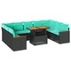 Градински комплект диван с възглавници, 10 части, полиратан, черен