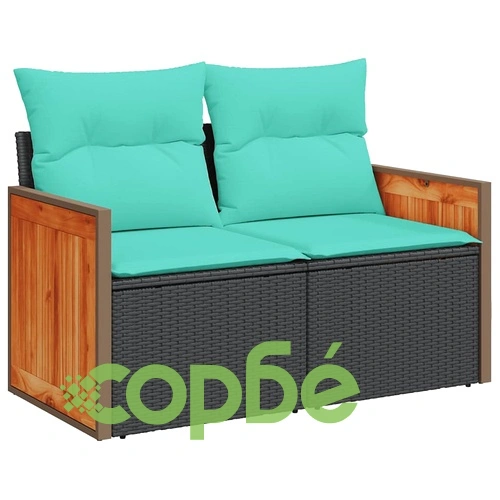 Градински диван с възглавници, 8 части, полиратан, сив, акация ➤ топ цена ➤ sorbe.bg
