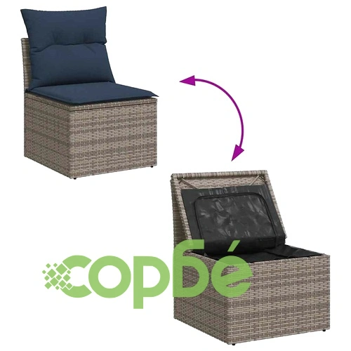 Градински комплект диван от черен полиратан със 7 части и възглавници ➤ топ цена ➤ sorbe.bg