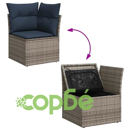 Градински комплект диван от черен полиратан със 7 части и възглавници ➤ топ цена ➤ sorbe.bg