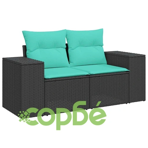 Градински диван с възглавници, 8 части, полиратан, сив, акациево дърво ➤ топ цена ➤ sorbe.bg