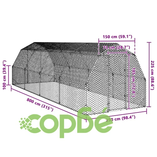 Пилешки заграден двор 2,5x8x2,25 м от поцинкована стомана за птици ➤ топ цена ➤ sorbe.bg