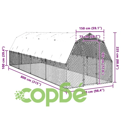 Просторен Пилешки Заграден Двор с Покрив 2,5x8x2,25 м от Поцинкована Стомана ➤ топ цена ➤ sorbe.bg