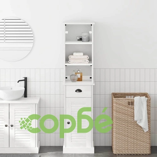 Комплект мебели за баня VIGO 2 части от масивна борова дървесина кафяв и бял 37 x 34 x 150 см ➤ топ цена ➤ sorbe.bg