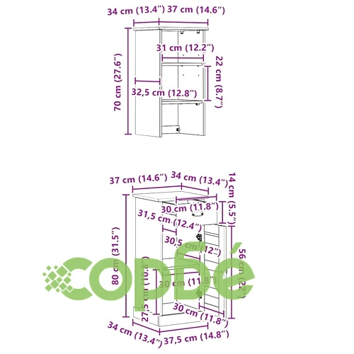 Комплект мебели за баня VIGO 2 части от масивна борова дървесина кафяв и бял 37 x 34 x 150 см ➤ топ цена ➤ sorbe.bg