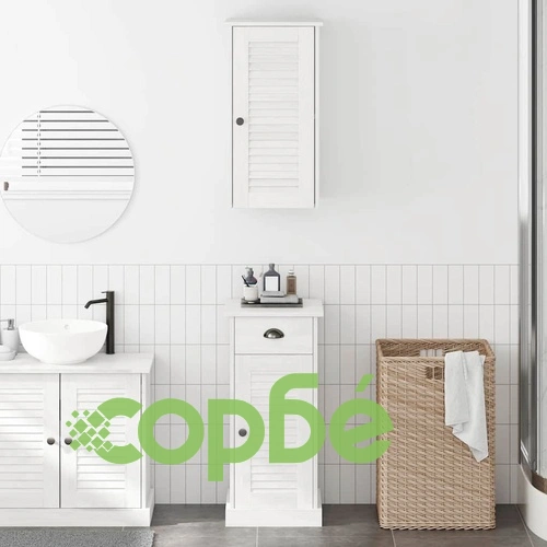 Комплект мебели за баня VIGO 2 части от масивно борово дърво кафяв и бял 37x34x80 см ➤ топ цена ➤ sorbe.bg