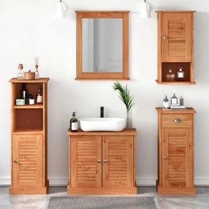 Комплект мебели за баня VIGO 5 части от масивен бор 37x34x110 см меденокафяво