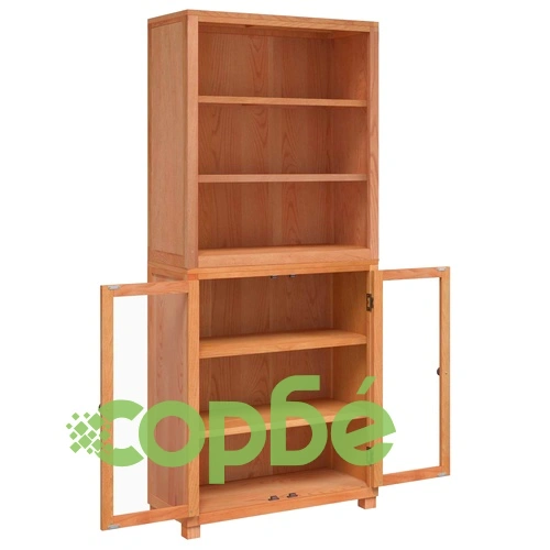 Комплект витринни шкафове, 2 бр., масивен дъб и бор, 80 x 35 x 185 см ➤ топ цена ➤ sorbe.bg