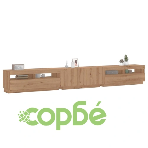 ТВ шкаф от инженерно дърво с LED осветление Дъб Artisan 300x35x40 см ➤ топ цена ➤ sorbe.bg