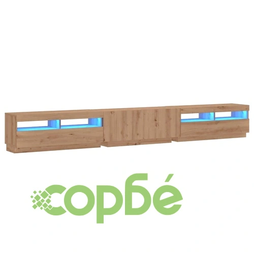 ТВ шкаф от инженерно дърво с LED осветление Дъб Artisan 300x35x40 см ➤ топ цена ➤ sorbe.bg