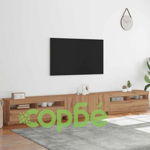 ТВ шкаф от инженерно дърво с LED осветление Дъб Artisan 300x35x40 см ➤ топ цена ➤ sorbe.bg