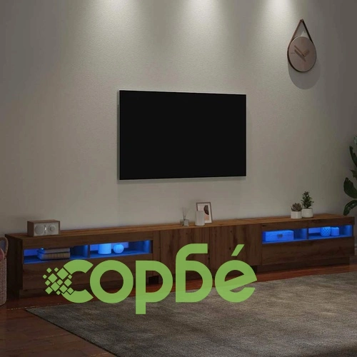 ТВ шкаф от инженерно дърво с LED осветление Дъб Artisan 300x35x40 см ➤ топ цена ➤ sorbe.bg