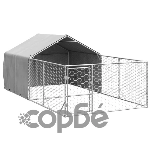 Външна Кучешка Колиба с Бягаща Пътека 4x2x1,5 м от Поцинкована Стомана ➤ топ цена ➤ sorbe.bg