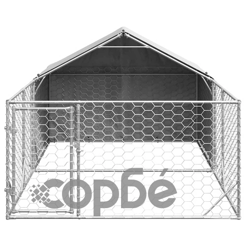 Външна Кучешка Колиба с Бягаща Пътека 4x2x1,5 м от Поцинкована Стомана ➤ топ цена ➤ sorbe.bg