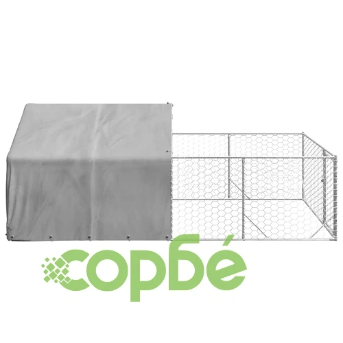 Външна Кучешка Колиба с Бягаща Пътека 4x2x1,5 м от Поцинкована Стомана ➤ топ цена ➤ sorbe.bg