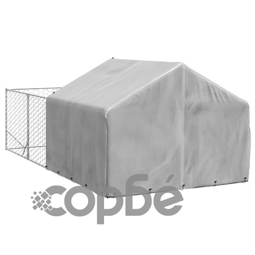 Външна Кучешка Колиба с Бягаща Пътека 4x2x1,5 м от Поцинкована Стомана ➤ топ цена ➤ sorbe.bg