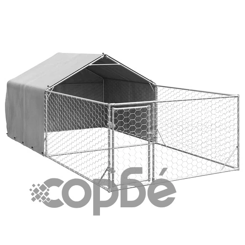 Кучешка колиба за открито от поцинкована стомана с ограда 5x2x1,5 м ➤ топ цена ➤ sorbe.bg