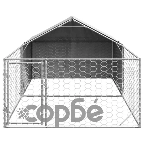 Кучешка колиба за открито от поцинкована стомана с ограда 5x2x1,5 м ➤ топ цена ➤ sorbe.bg