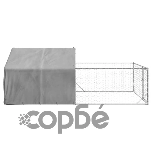 Кучешка колиба за открито от поцинкована стомана с ограда 5x2x1,5 м ➤ топ цена ➤ sorbe.bg