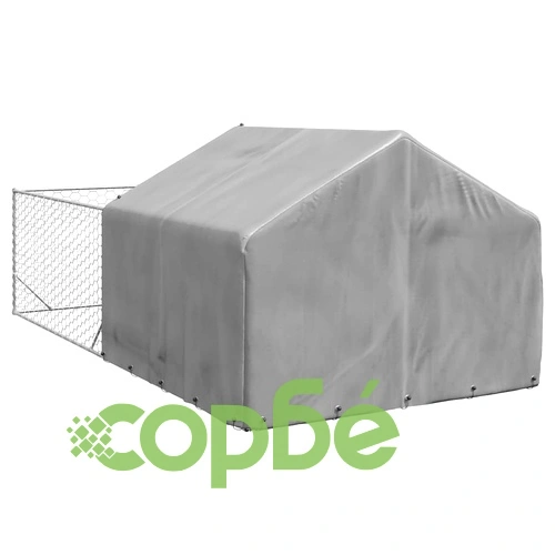 Кучешка колиба за открито от поцинкована стомана с ограда 5x2x1,5 м ➤ топ цена ➤ sorbe.bg