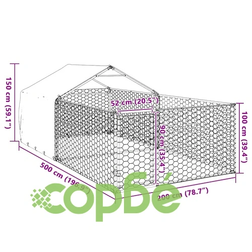 Кучешка колиба за открито от поцинкована стомана с ограда 5x2x1,5 м ➤ топ цена ➤ sorbe.bg