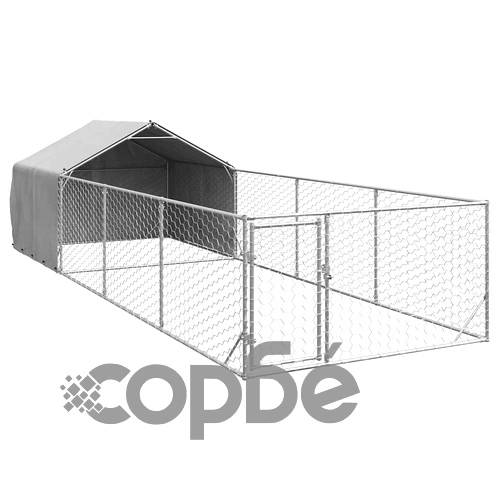 Просторна Външна Кучешка Колиба с Бягаща Пътека 7x2x1,5 м от Поцинкована Стомана ➤ топ цена ➤ sorbe.bg