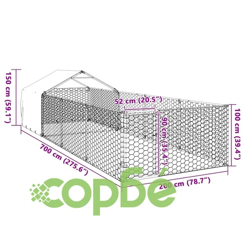 Просторна Външна Кучешка Колиба с Бягаща Пътека 7x2x1,5 м от Поцинкована Стомана ➤ топ цена ➤ sorbe.bg