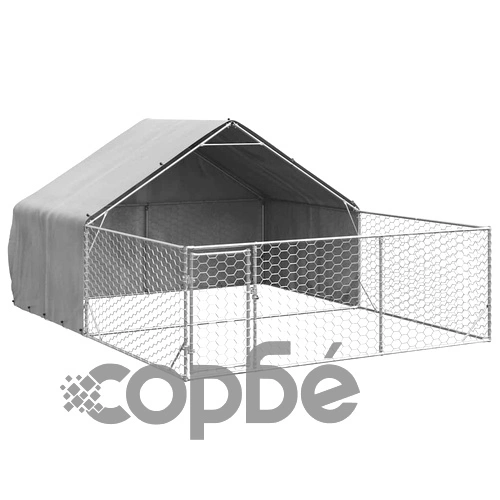 Кучешка колиба на открито с ограда за разходка от поцинкована стомана 4x3x1,9 м ➤ топ цена ➤ sorbe.bg
