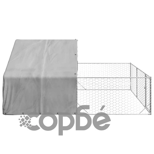 Кучешка колиба на открито с ограда за разходка от поцинкована стомана 4x3x1,9 м ➤ топ цена ➤ sorbe.bg