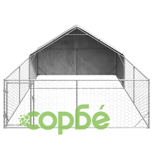 Просторна Външна Кучешка Колиба с Бягаща Пътека 6x3x1,9 м от Поцинкована Стомана ➤ топ цена ➤ sorbe.bg