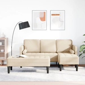 Комплект от 2 дивана с възглавници - Кремав плат с дървена рамка