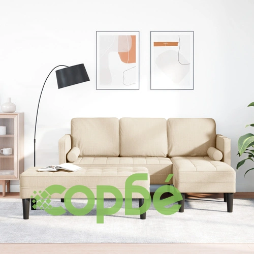 Комплект от 2 дивана с възглавници - Кремав плат с дървена рамка ➤ топ цена ➤ sorbe.bg