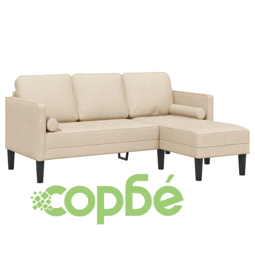 Комплект от 2 дивана с възглавници - Кремав плат с дървена рамка ➤ топ цена ➤ sorbe.bg