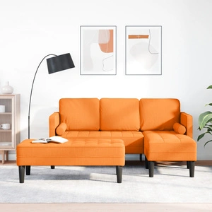 Комплект от 2 дивана с възглавници - L-образен диван и пейка от тъмно жълт плат (полиестер)