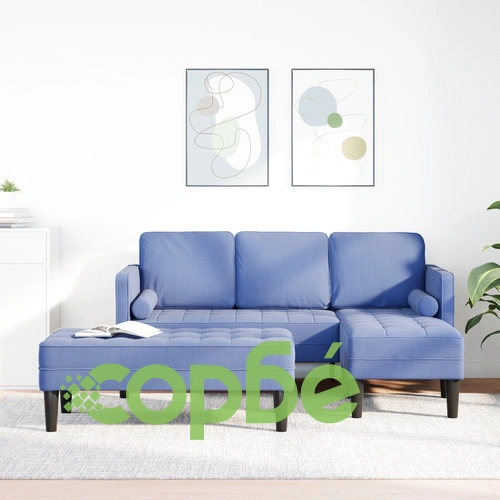 Модулен L-образен диван с пейка от син деним плат, 4 места ➤ топ цена ➤ sorbe.bg