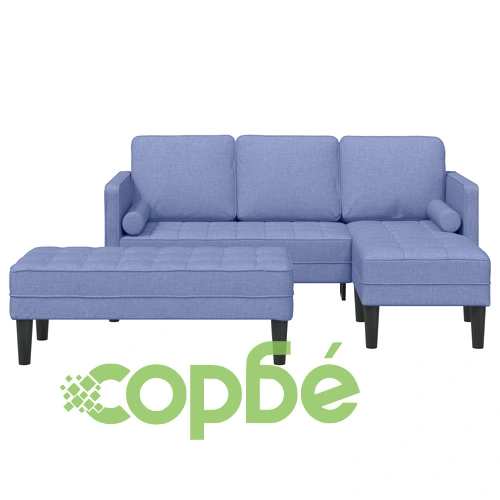 Модулен L-образен диван с пейка от син деним плат, 4 места ➤ топ цена ➤ sorbe.bg