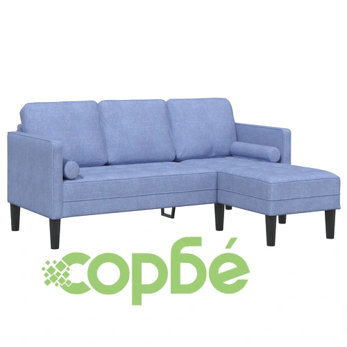 Модулен L-образен диван с пейка от син деним плат, 4 места ➤ топ цена ➤ sorbe.bg