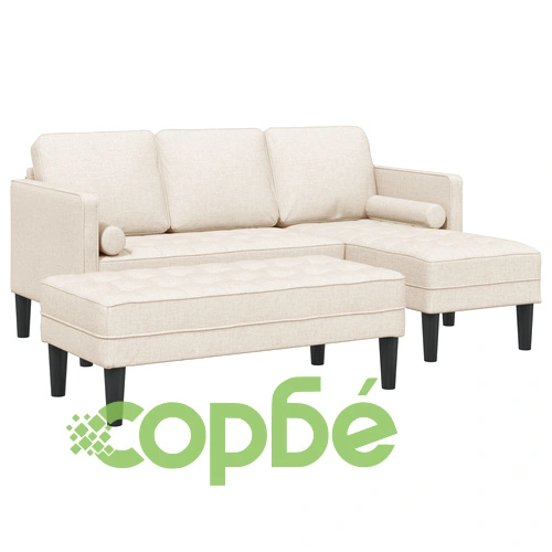 2-Части Диван Комплект с Възглавници от Лен - Бежов ➤ топ цена ➤ sorbe.bg