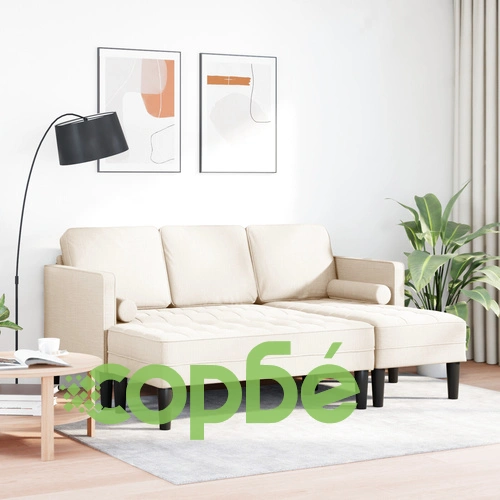 2-Части Диван Комплект с Възглавници от Лен - Бежов ➤ топ цена ➤ sorbe.bg