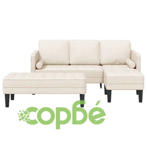 2-Части Диван Комплект с Възглавници от Лен - Бежов ➤ топ цена ➤ sorbe.bg