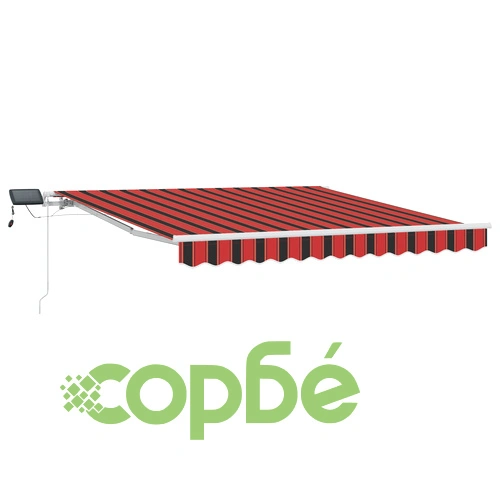 Ръчен прибираем сенник с LED осветление, оранжево-кафяв, 300x250 см, полиестер ➤ топ цена ➤ sorbe.bg