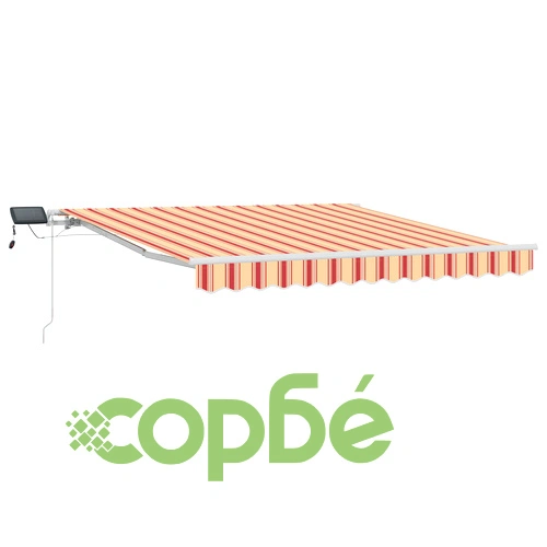 Ръчен прибиращ се сенник с LED, жълто-оранжеви райета, 300х250 см, акрилен плат ➤ топ цена ➤ sorbe.bg