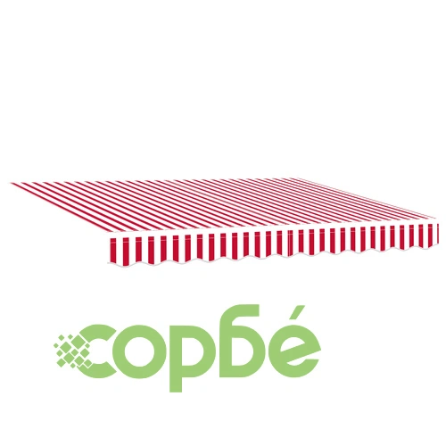 Ръчен прибираем сенник с LED осветление, червен и бял, 300x250 см, полиестер ➤ топ цена ➤ sorbe.bg