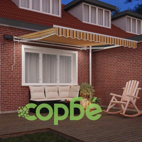 Ръчен сгъваем навес с LED ленти 300 x 250 см многоцветен ➤ топ цена ➤ sorbe.bg