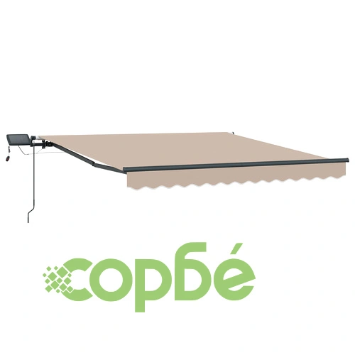 Ръчен прибираем сенник с LED осветление, бежов, 300x250 см ➤ топ цена ➤ sorbe.bg