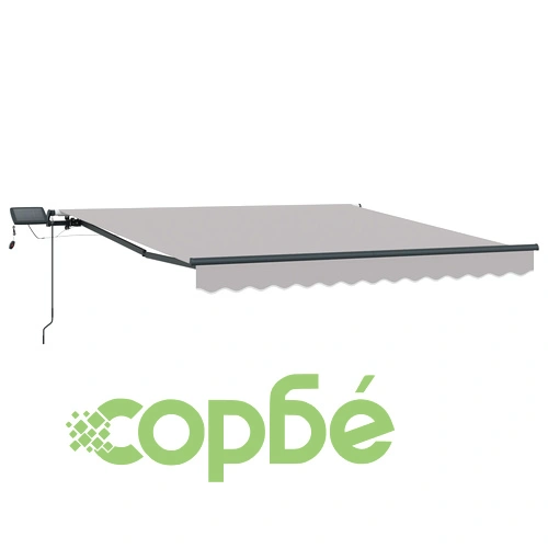 Мануален прибираем сенник с LED светлина, светлосив, 300x250 см, с водоустойчива тъкан ➤ топ цена ➤ sorbe.bg